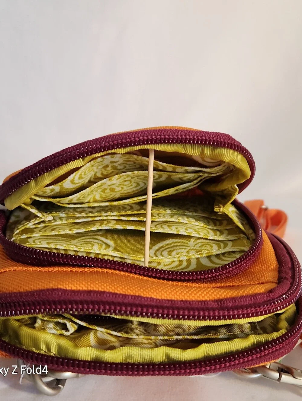Haiku Orange Crossbody with Plum Trim and Embroidered Swirls